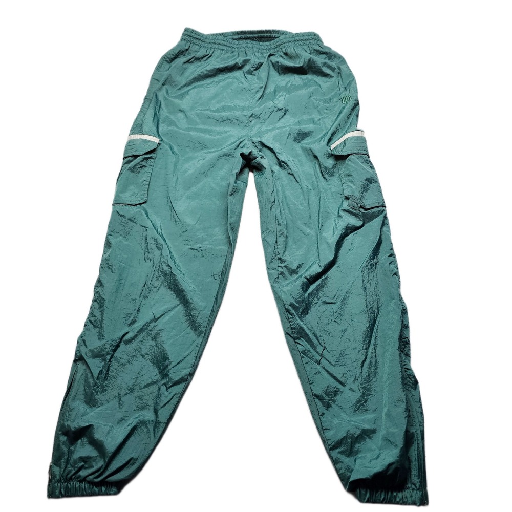 VTG 90s Wilson Green Nylon Cargo‎ Track Pants / Lined Gorpcore men's L Ankle zip